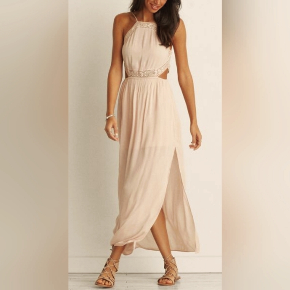 American Eagle Outfitters AE High - Neck Side Cut Out Boho Maxi Dress Sz 12 NWT